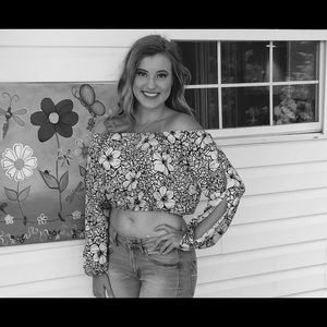 Floral Black, Yellow & White Crop Top